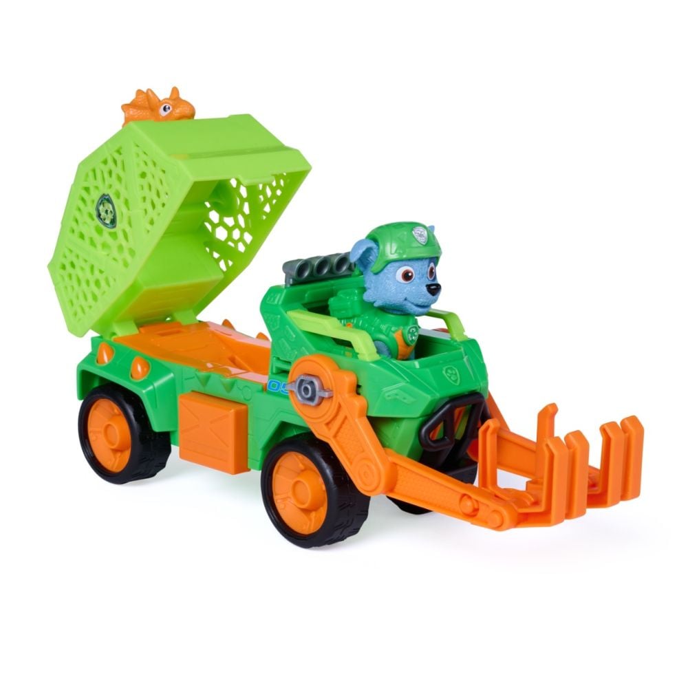 Vehicul de salvare cu figurina, Paw Patrol, Dino Rescue Recycler, Rocky, 6075772