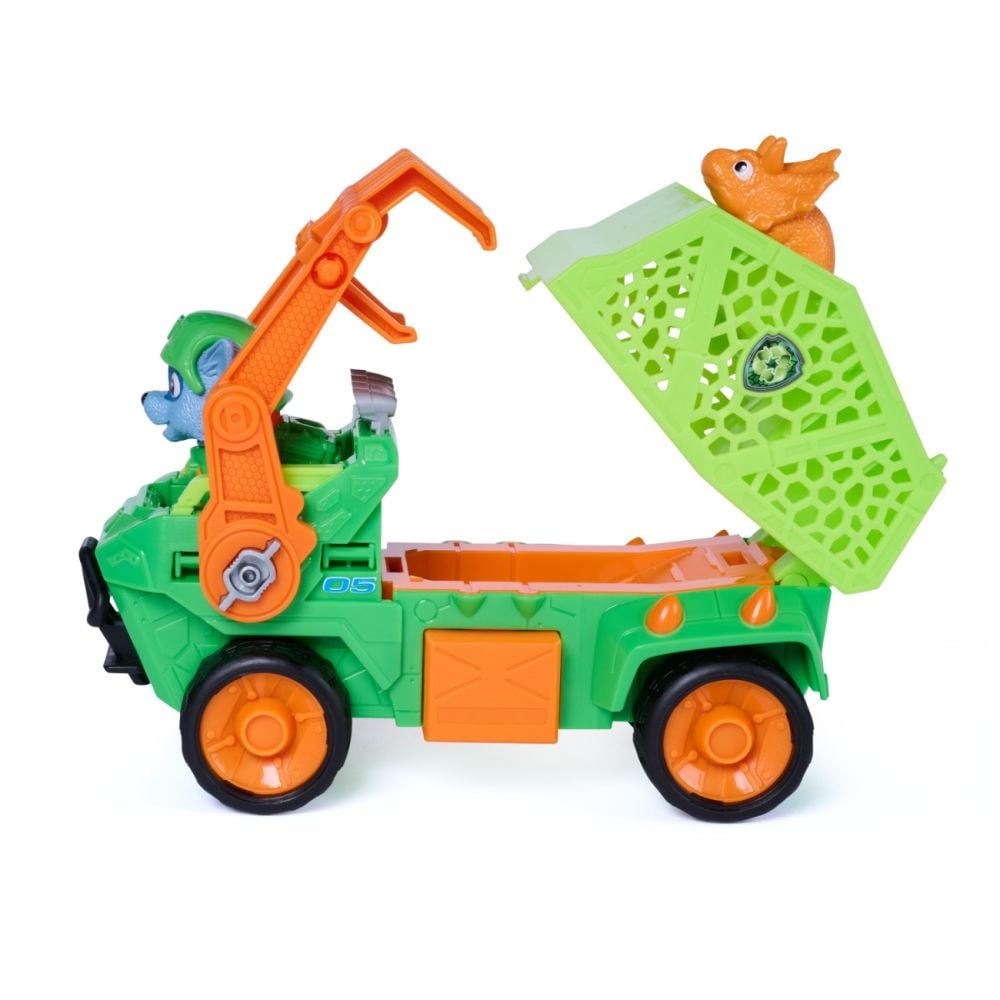 Vehicul de salvare cu figurina, Paw Patrol, Dino Rescue Recycler, Rocky, 6075772