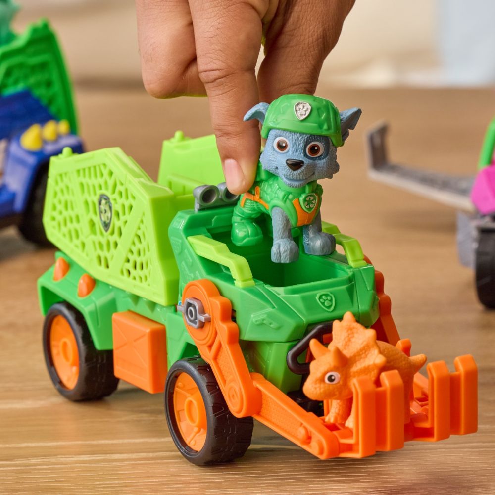 Vehicul de salvare cu figurina, Paw Patrol, Dino Rescue Recycler, Rocky, 6075772