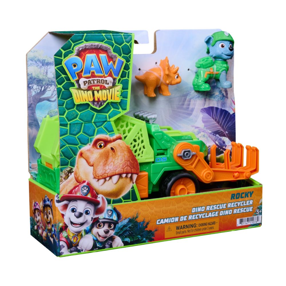 Vehicul de salvare cu figurina, Paw Patrol, Dino Rescue Recycler, Rocky, 6075772