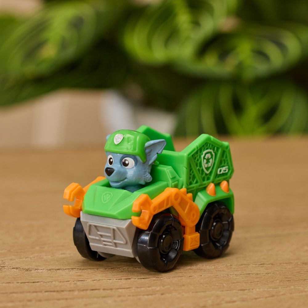 Mini vehicul cu figurina, Paw Patrol the Dino Movie, Pup Squad Racers, Rocky, 20157137