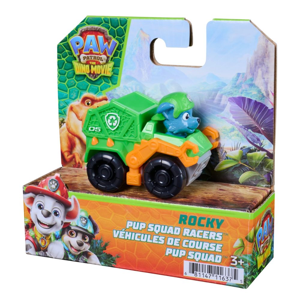 Mini vehicul cu figurina, Paw Patrol the Dino Movie, Pup Squad Racers, Rocky, 20157137