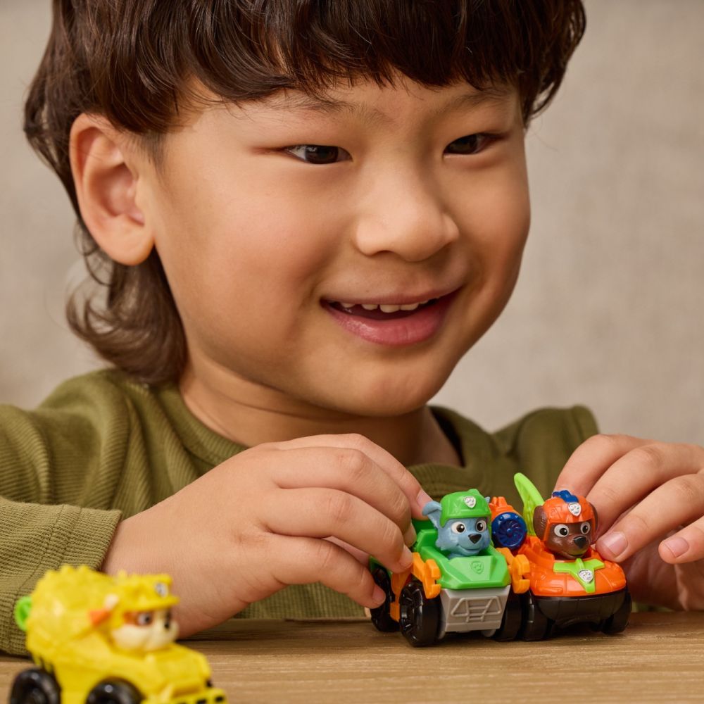 Mini vehicul cu figurina, Paw Patrol the Dino Movie, Pup Squad Racers, Rubble, 20157138