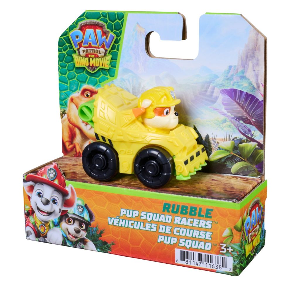 Mini vehicul cu figurina, Paw Patrol the Dino Movie, Pup Squad Racers, Rubble, 20157138
