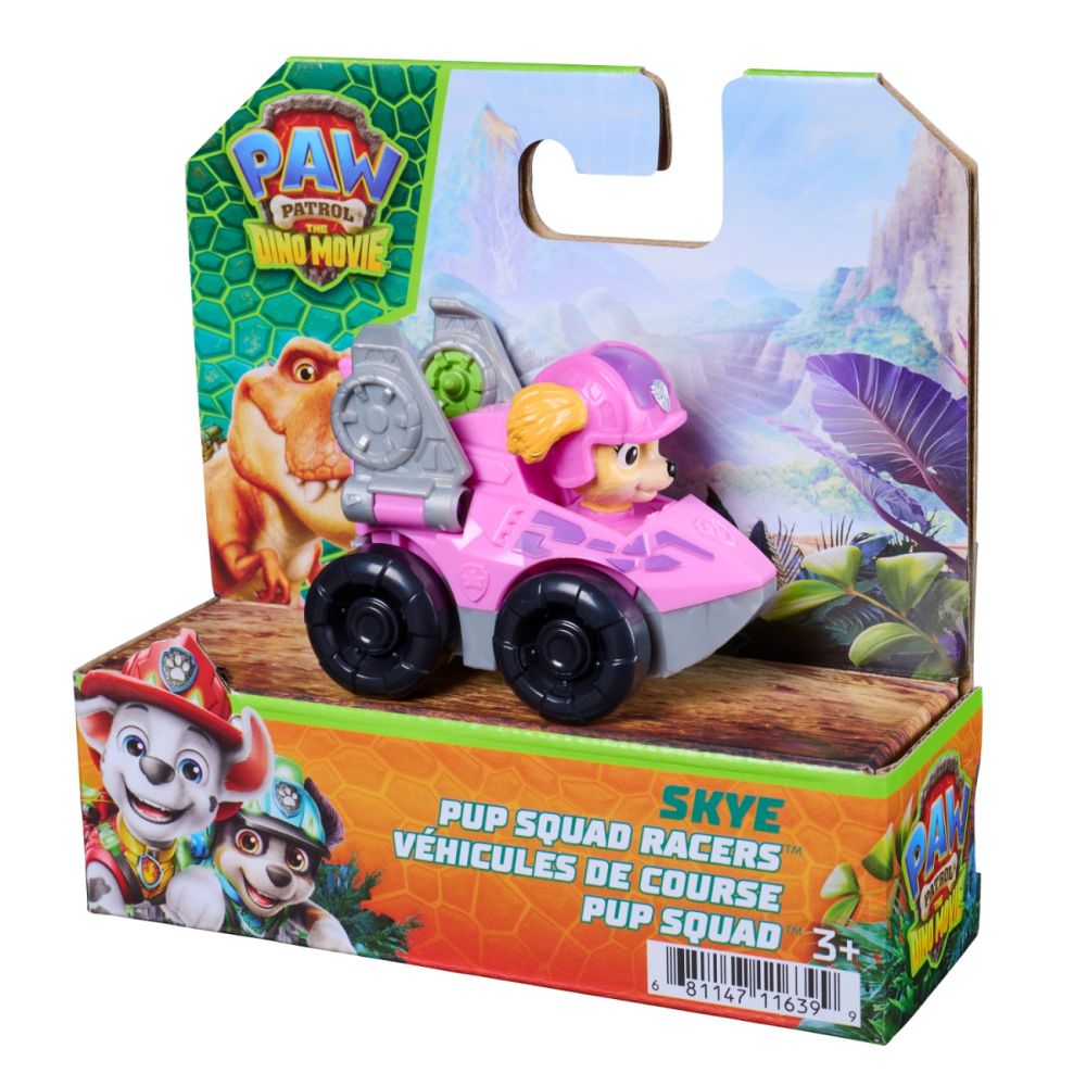 Mini vehicul cu figurina, Paw Patrol the Dino Movie, Pup Squad Racers, Skye, 20157139