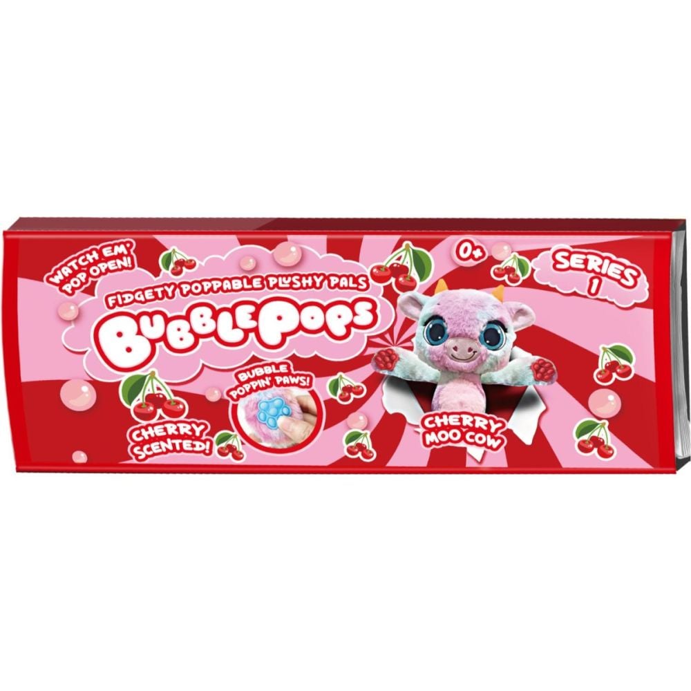 Jucarie de plus parfumata, Bubble Pops, S1, Cherry Moo Cow, 34 cm