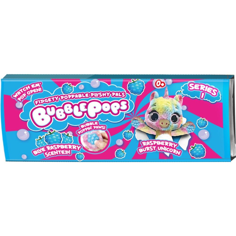 Jucarie de plus parfumata, Bubble Pops, S1, Raspberry Burst Unicorn, 34 cm