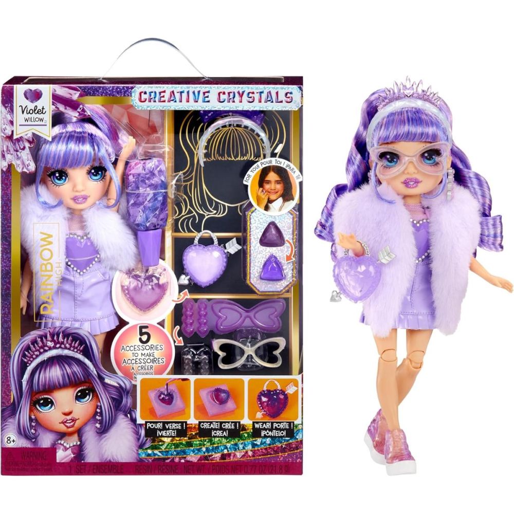 Papusa Rainbow High, Creative Crystals, Violet Willow, 121404EUC