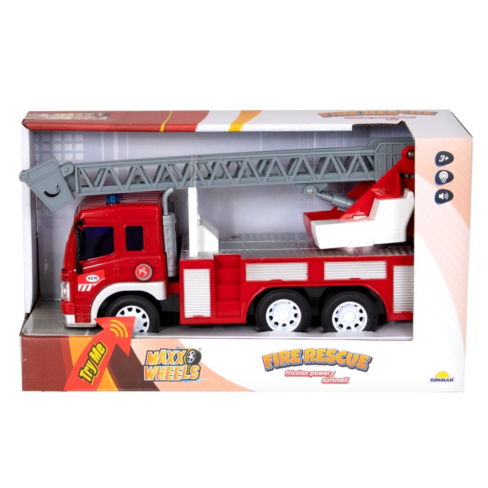 Camion de pompieri cu scara, lumini si sunete, Maxx Wheels, 1:16