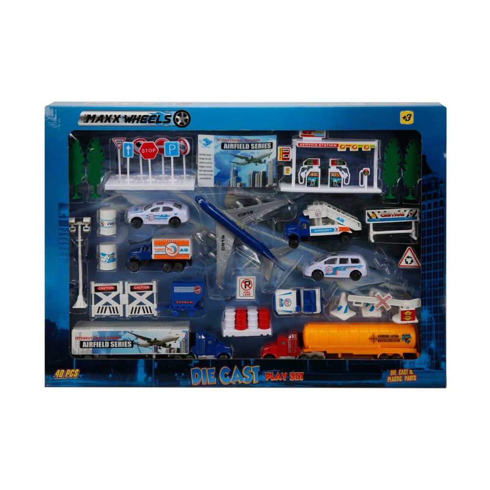 Set de joaca cu vehicule, Maxx Wheels, Aeroport, 40 piese, 1:87