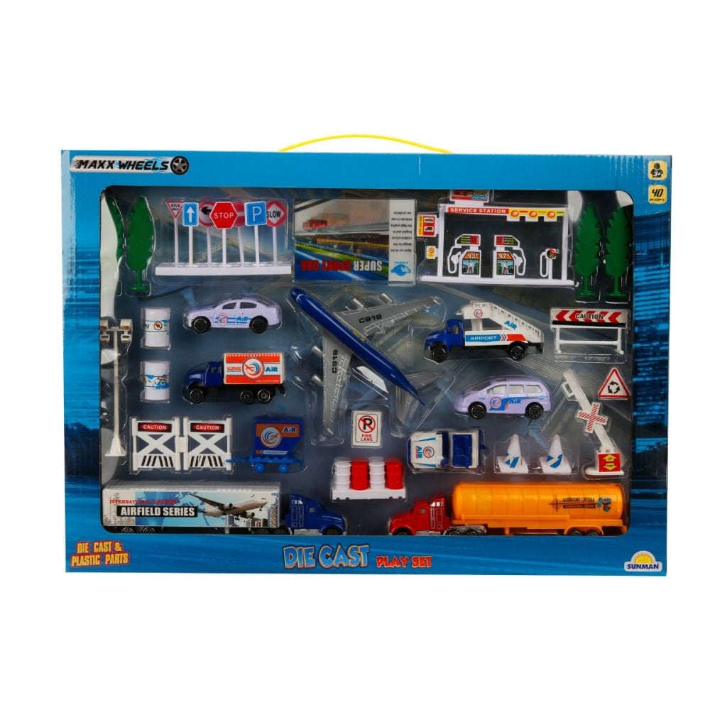 Set de joaca cu vehicule, Maxx Wheels, Aeroport, 40 piese, 1:87