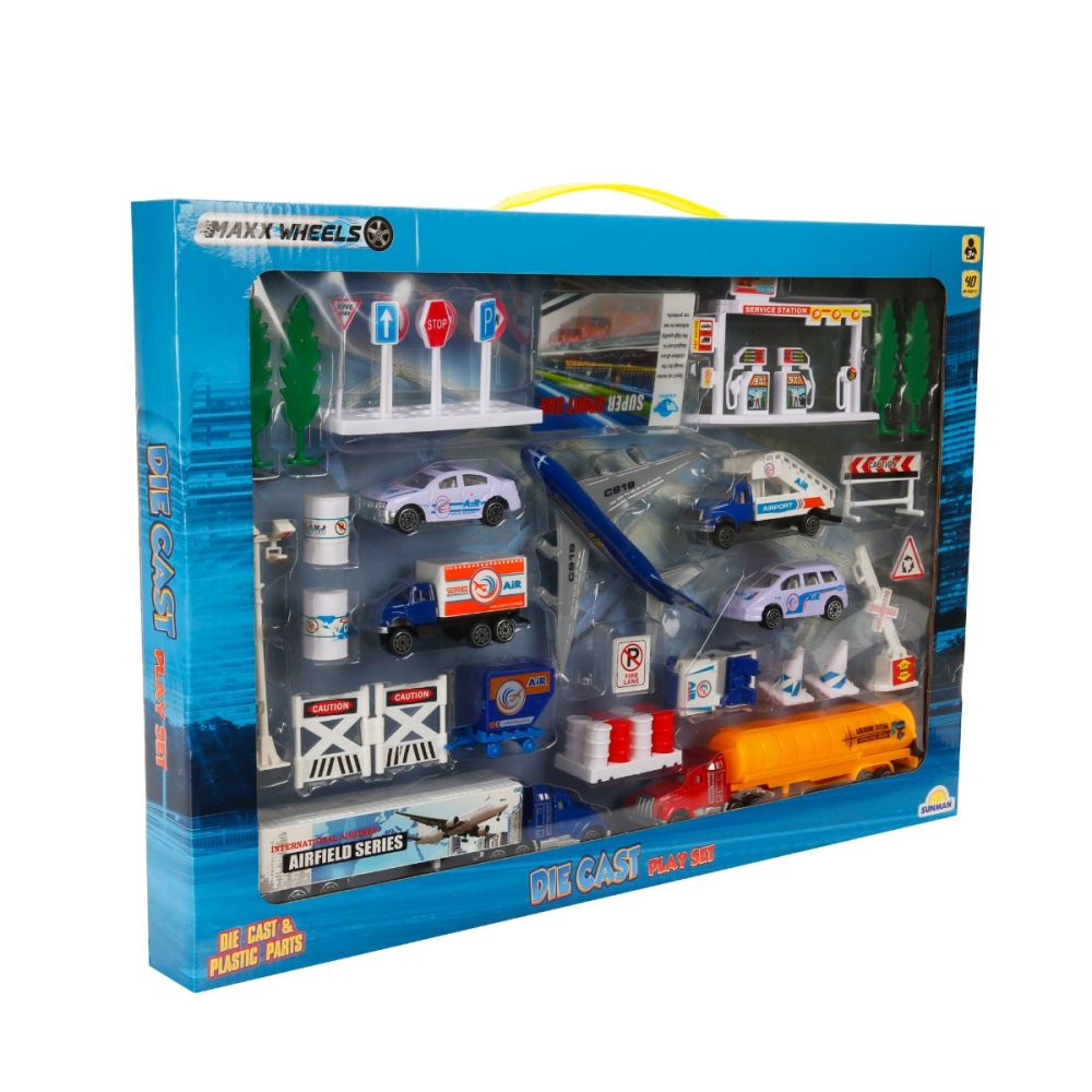 Set de joaca cu vehicule, Maxx Wheels, Aeroport, 40 piese, 1:87