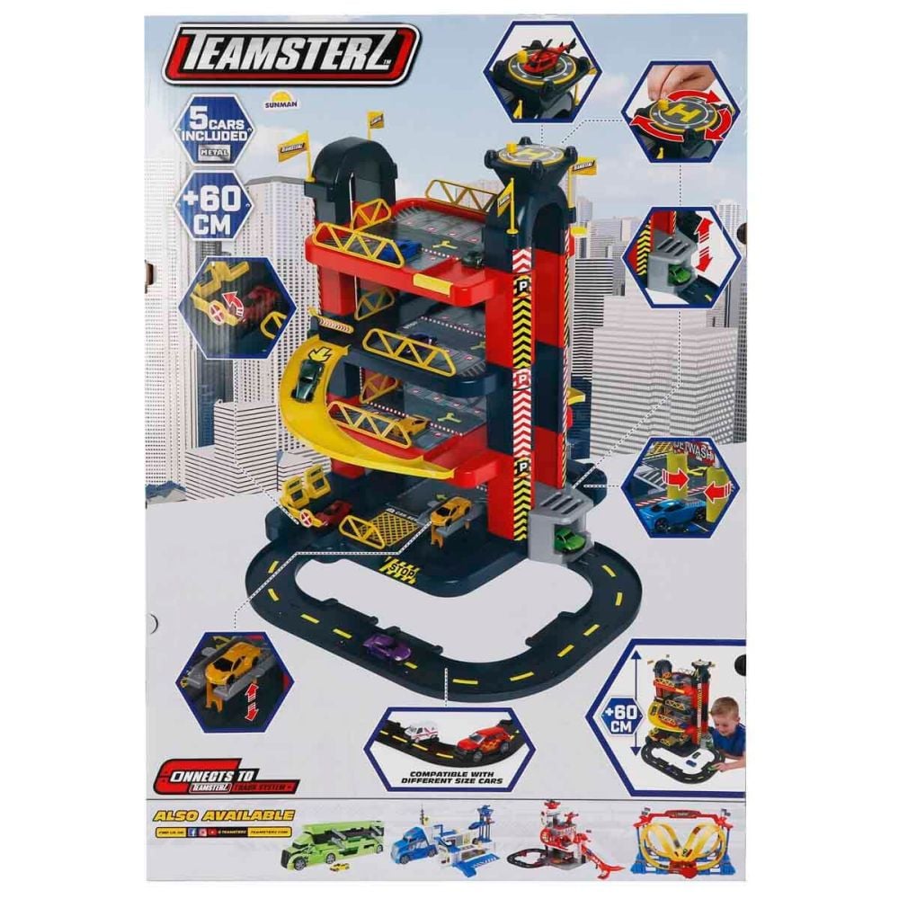 Set de joaca Teamsterz, Metro City, Garaj cu 4 etaje si 5 masinute
