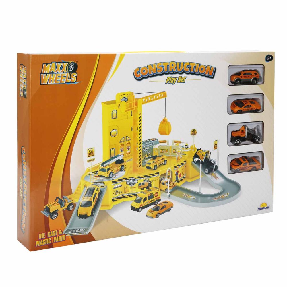Set de constructie, Maxx Wheels, Garaj si 4 masinute