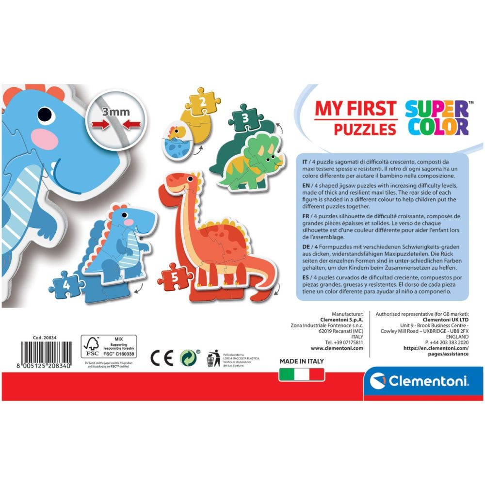 Primele mele puzzeluri, Clementoni, Dinozauri, 2, 3, 4 si 5 piese