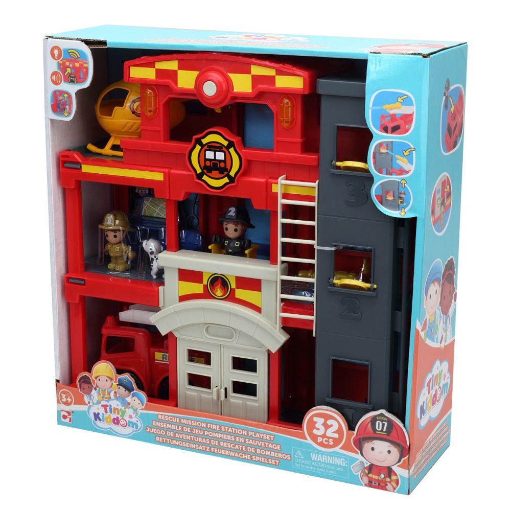 Set de joaca, Tiny Kiddom, Sectia de pompieri, 32 piese