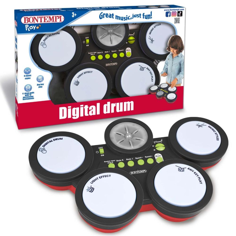 Toba digitala cu 4 pad-uri, Bontempi, 6 stiluri muzicale
