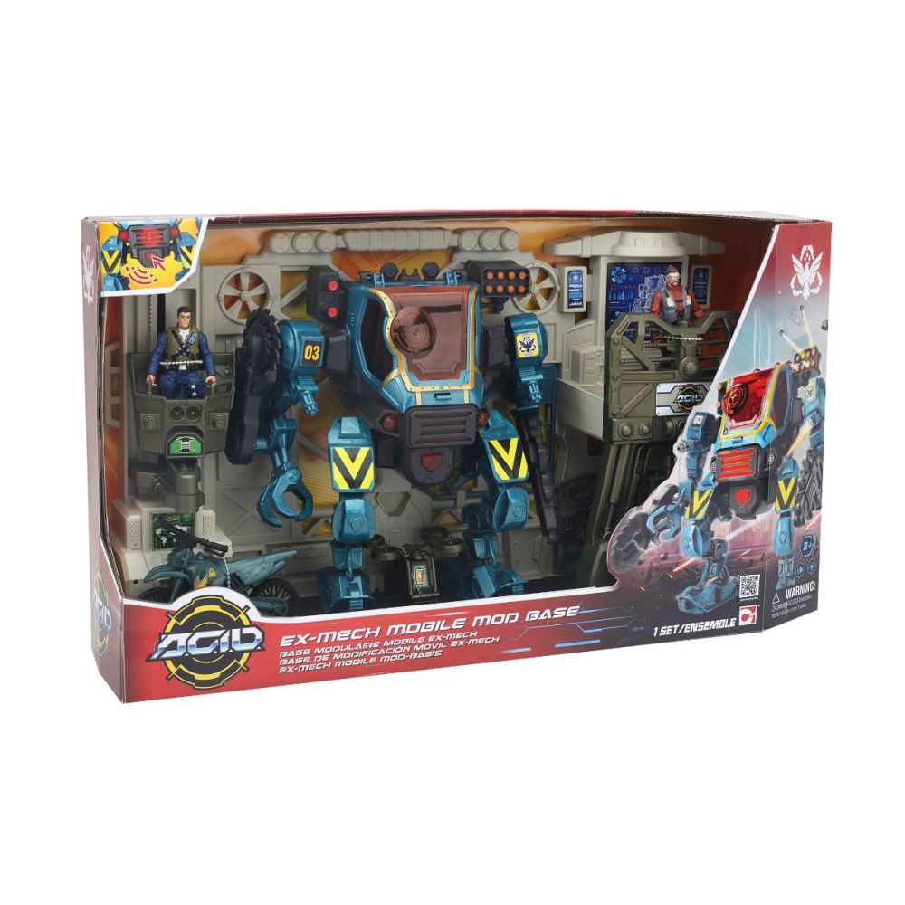 Set de joaca figurina si robot cu accesorii, ACID, Ex-Mech Mobile Mod Base