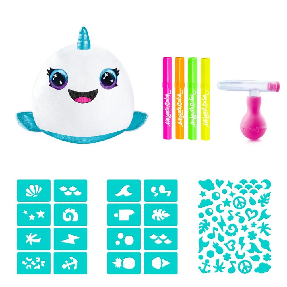Jucarie de plus de colorat, Airbrush Plush, Neon, Narwhal, S2