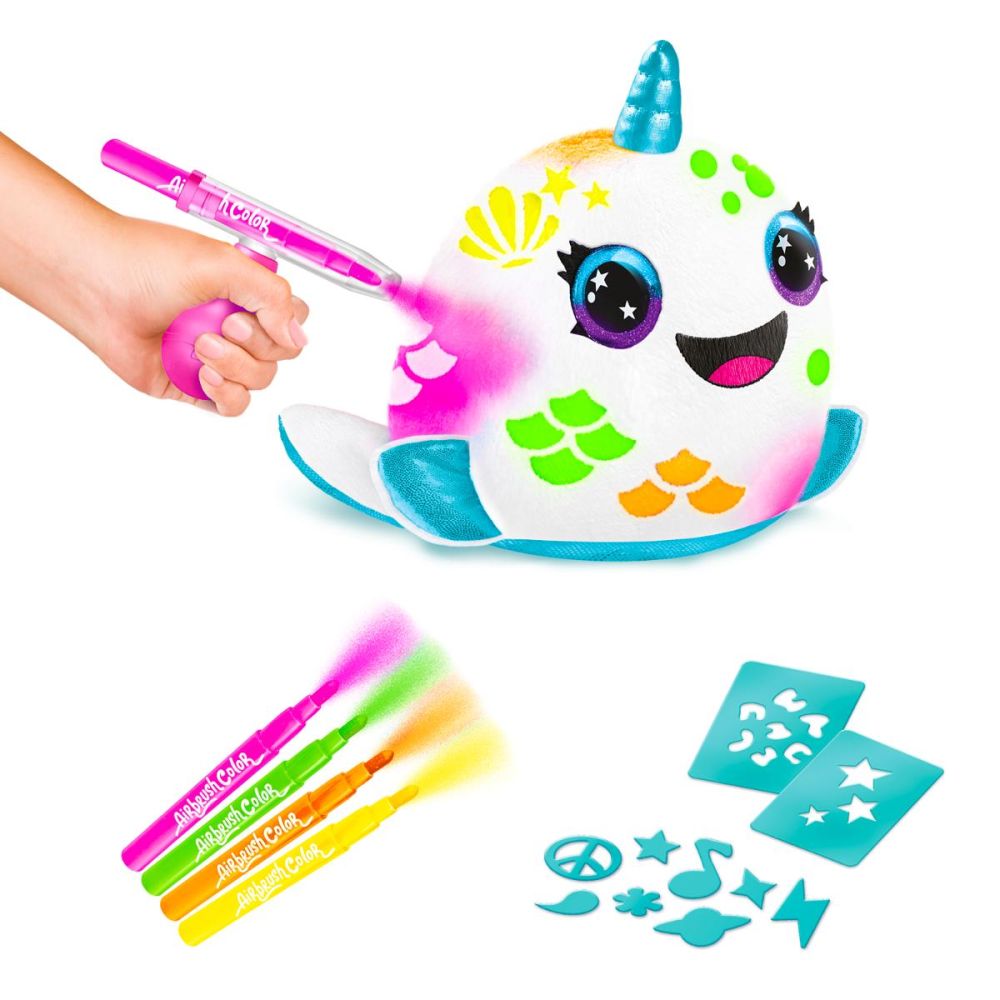 Jucarie de plus de colorat, Airbrush Plush, Neon, Narwhal, S2