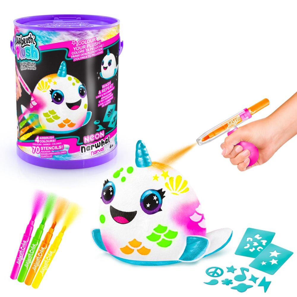 Jucarie de plus de colorat, Airbrush Plush, Neon, Narwhal, S2