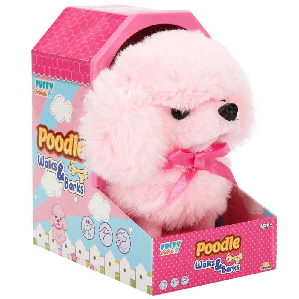 Jucarie de plus interactiva, catelus Pudel, Puffy Friends, Roz
