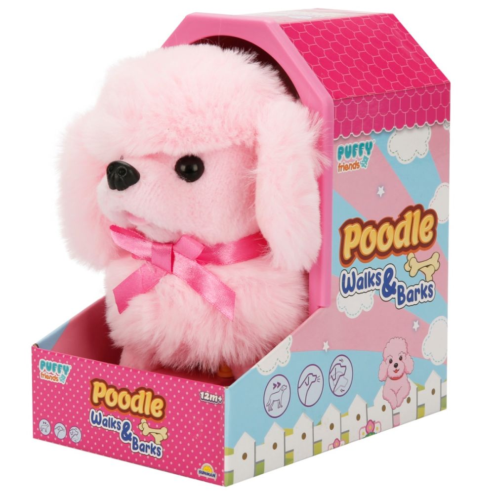 Jucarie de plus interactiva, catelus Pudel, Puffy Friends, Roz