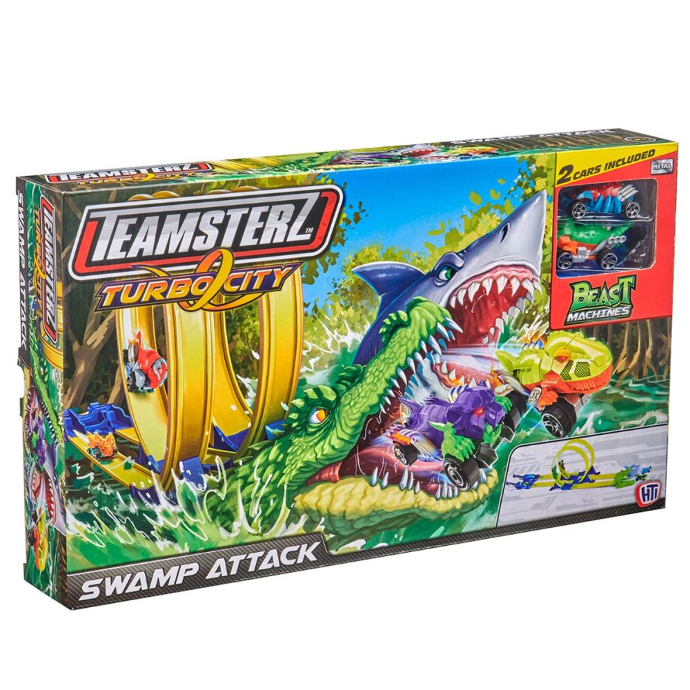 Set de joca pista cu 2 masini, Teamsterz, Turbo City, Swamp Attack