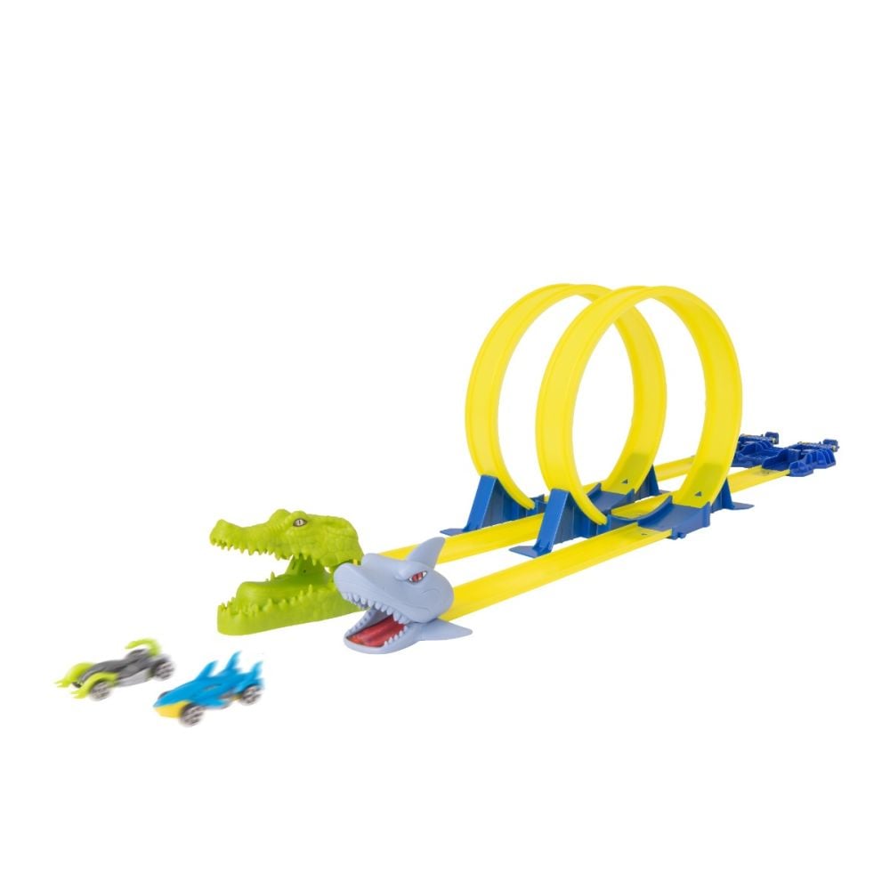 Set de joca pista cu 2 masini, Teamsterz, Turbo City, Swamp Attack