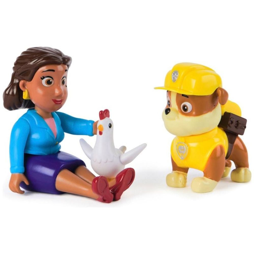 Set figurina si 2 animalute, Paw Patrol, Rubble, Goodway si Chickaletta