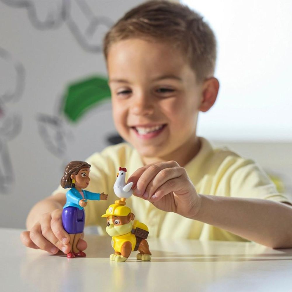 Set figurina si 2 animalute, Paw Patrol, Rubble, Goodway si Chickaletta