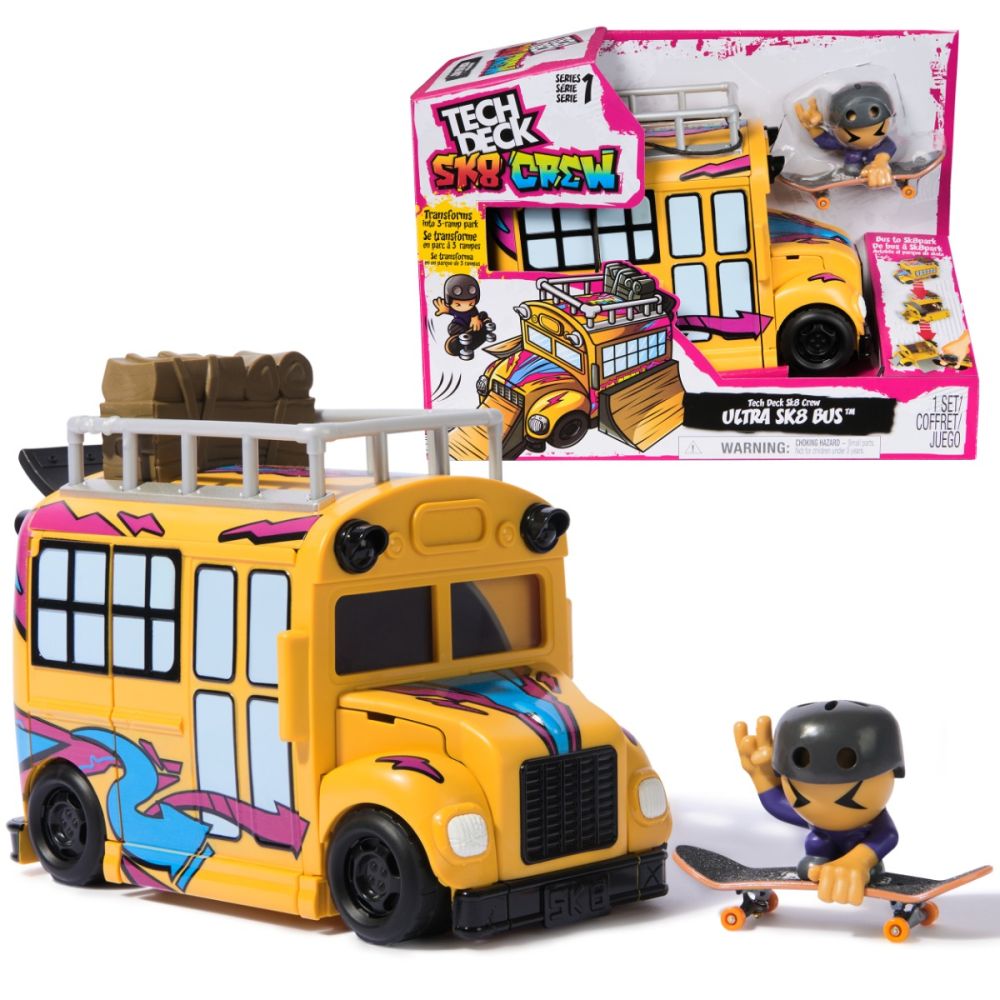 Set autobuz cu mini skateboard si figurina, Tech Deck, SK8 Crew