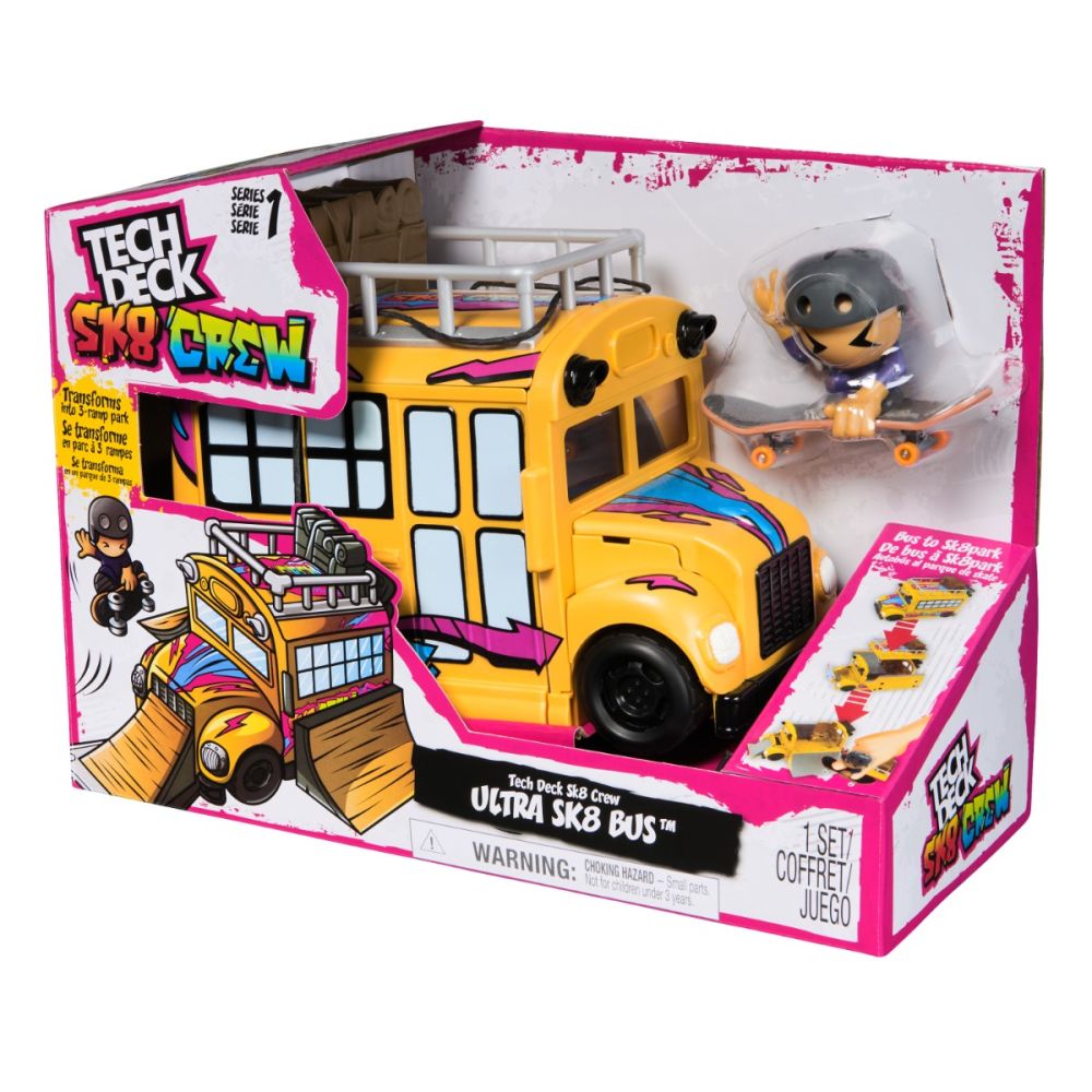 Set autobuz cu mini skateboard si figurina, Tech Deck, SK8 Crew, 6071034