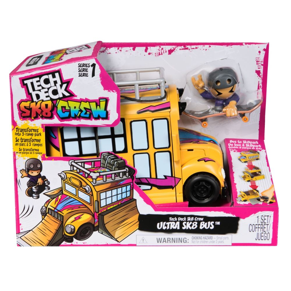 Set autobuz cu mini skateboard si figurina, Tech Deck, SK8 Crew
