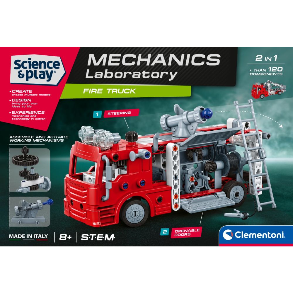 Kit de constructie, Clementoni, Science & Play, Masina de pompieri, 120 piese