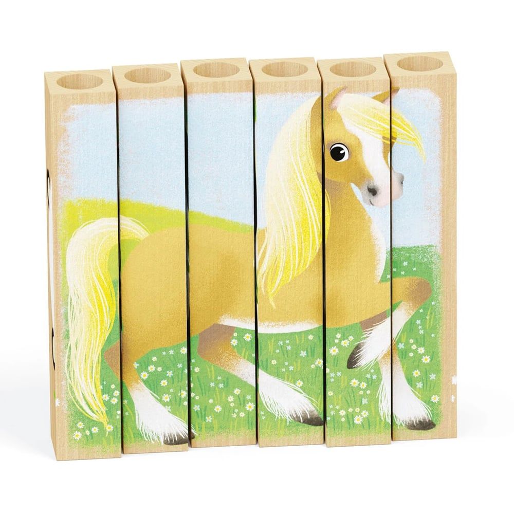 Puzzle din lemn 4 In 1, Quercetti, Animale Ferma, Play Bio, 6 piese