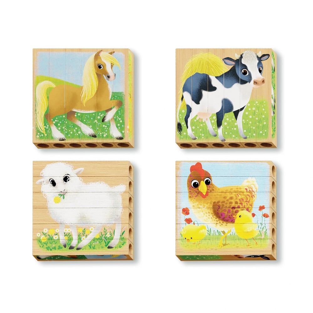 Puzzle din lemn 4 In 1, Quercetti, Animale Ferma, Play Bio, 6 piese
