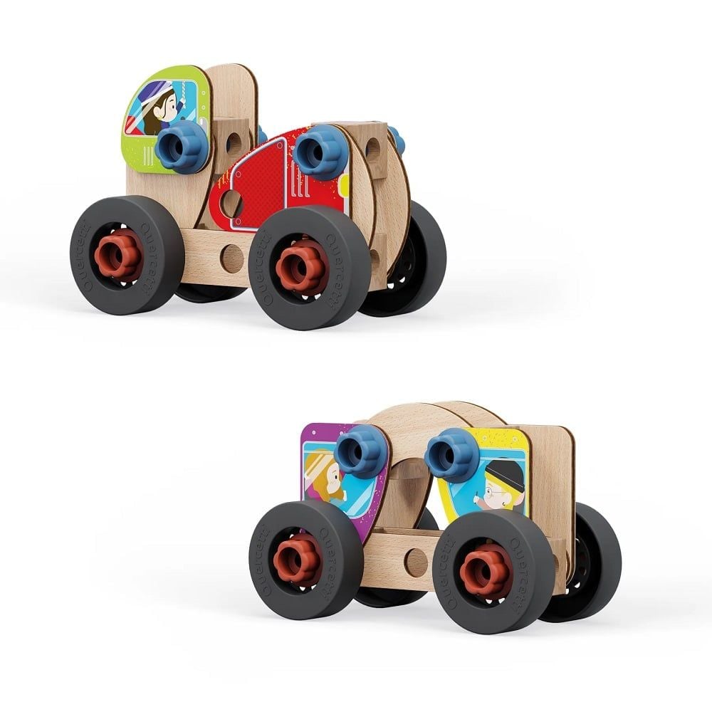 Set constructie, Quercetti, Vehicule din lemn, Play Bio, 32 piese