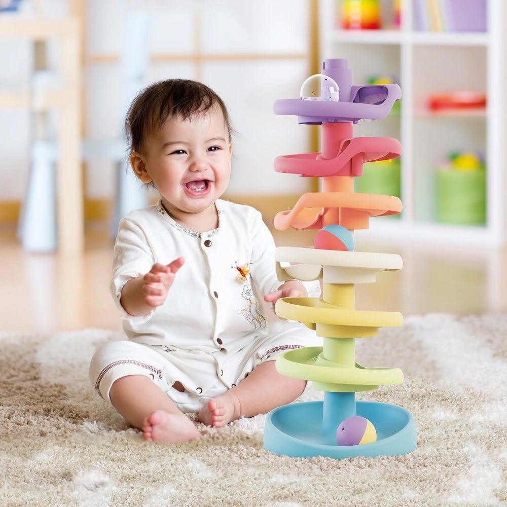 Set de joaca cu bile, Quercetti,  Spiral Tower, Play Eco, 10 piese