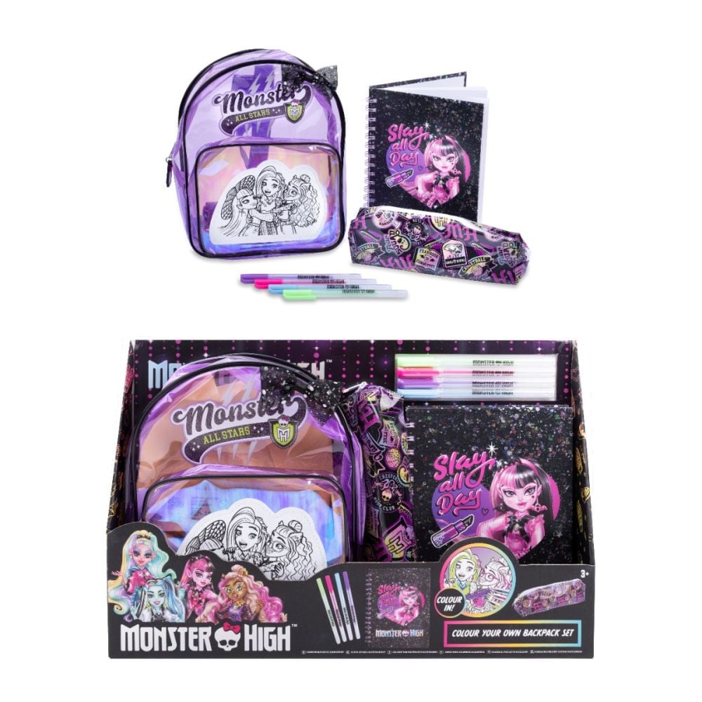 Set mini rucsac si penar cu accesorii scolare, Monster High, All Stars
