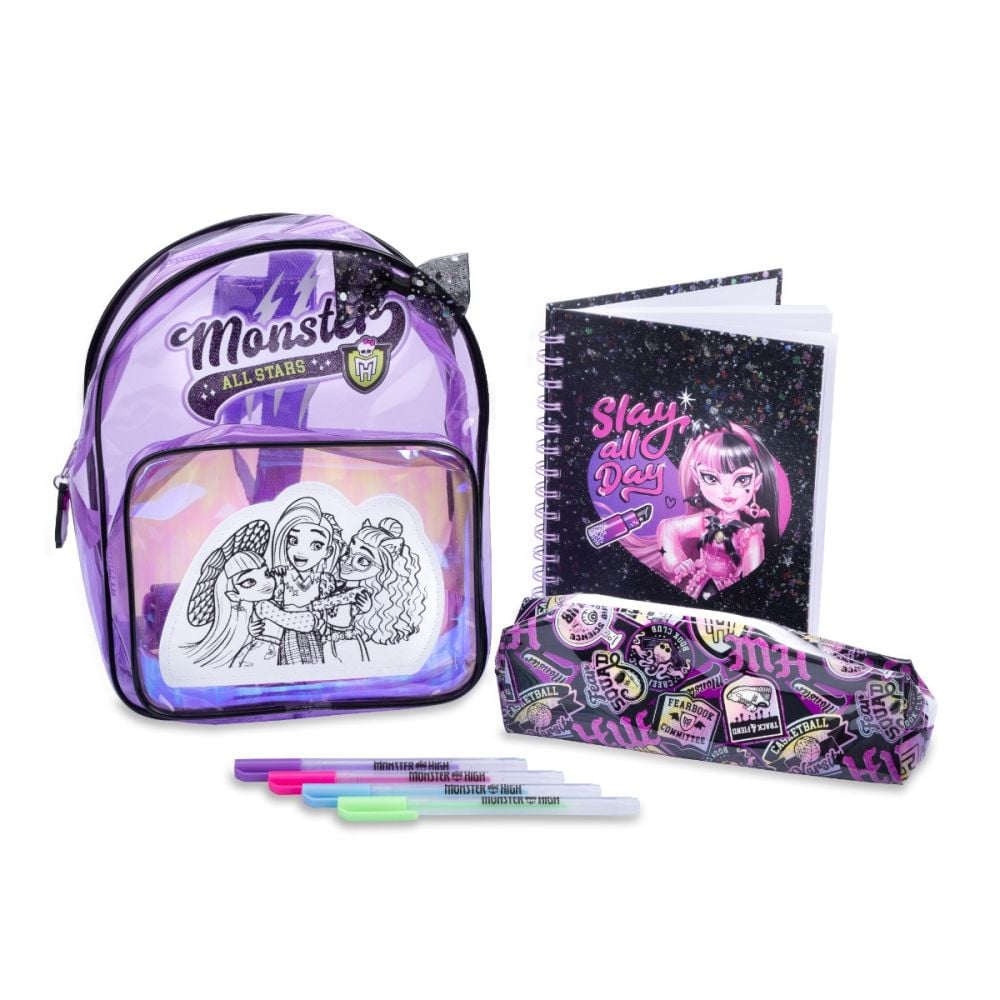 Set mini rucsac si penar cu accesorii scolare, Monster High, All Stars