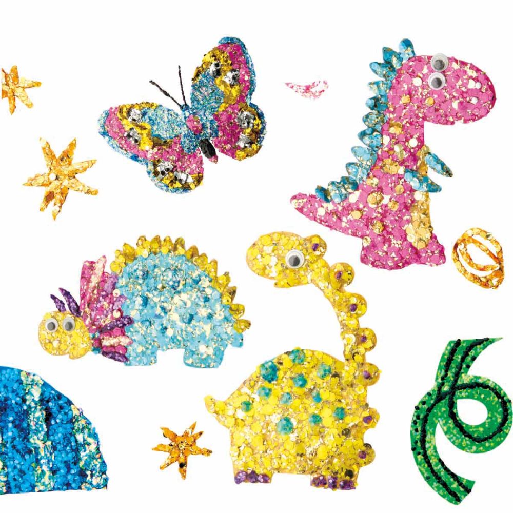 Set de creatie cu sclipici Paulinda, Magic Glitter, Cute Dino, 12 x 5 ml