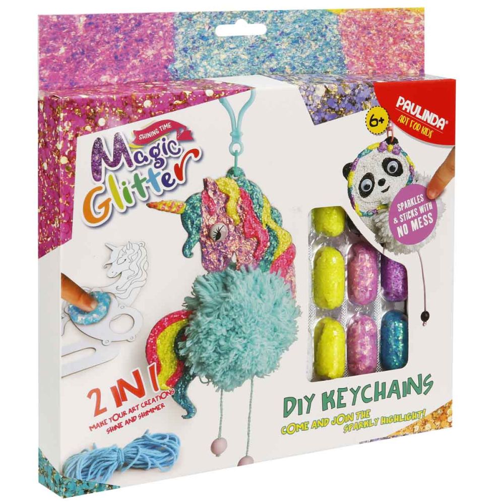 Set de creatie cu sclipici Paulinda, Magic Glitter 2 in 1, Breloc Diy