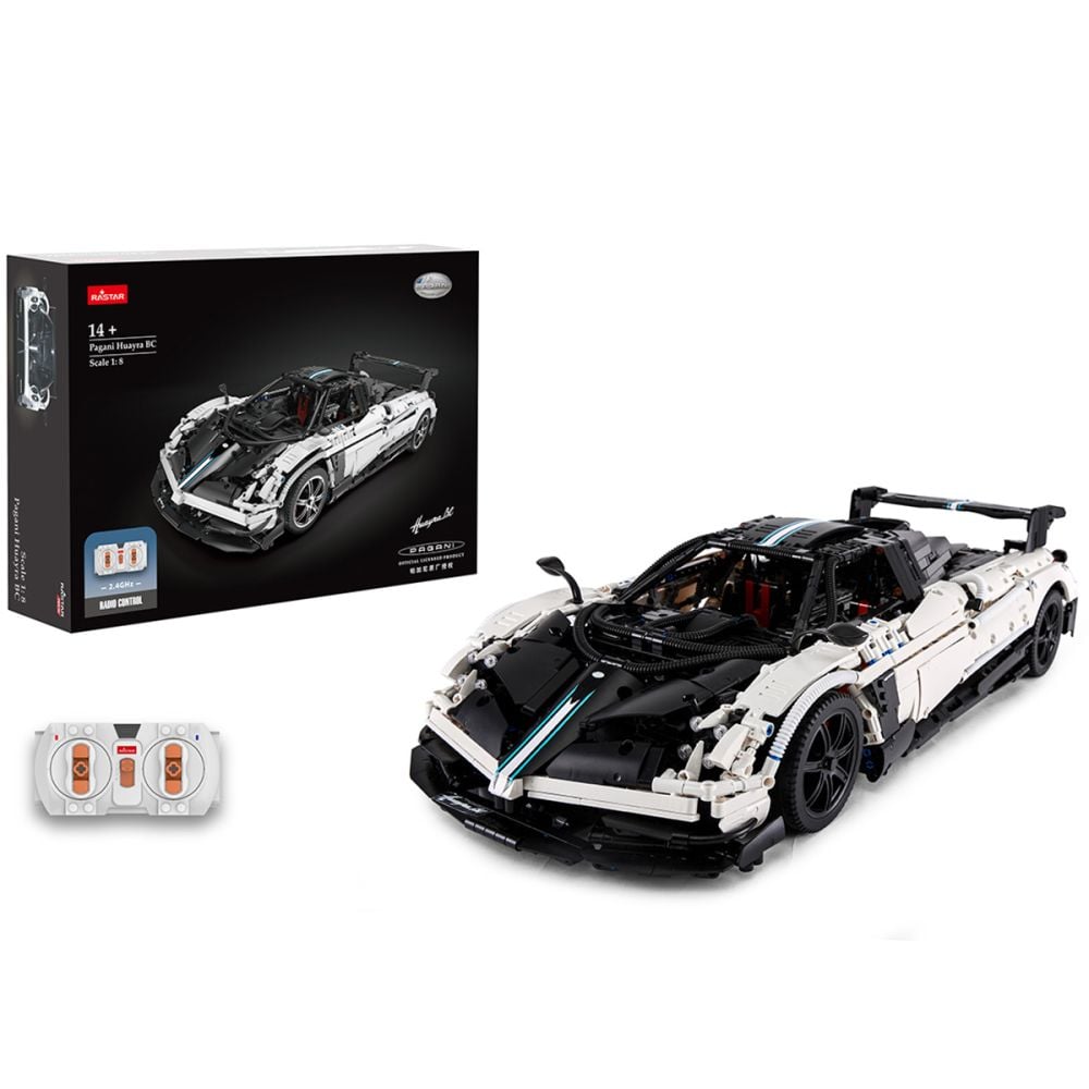 Set constructie masinuta cu telecomanda, Rastar, Pagani Huayra, Alb, 1:8, 2899 piese