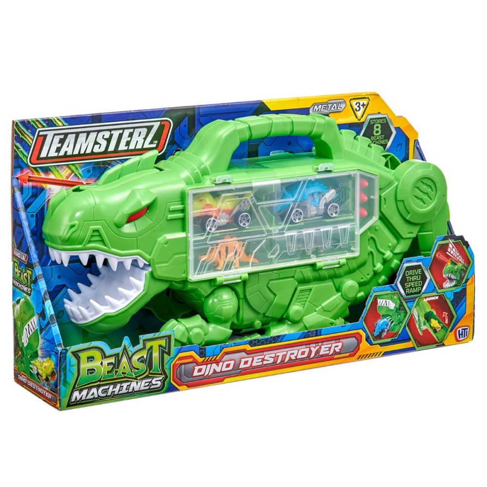 Transportator in forma de dinozaur cu vehicule si figurine, Teamsterz, Dino Destroyer