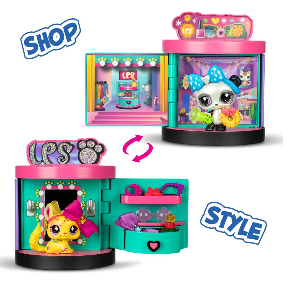 Set de joaca cu 3 figurine, Littlest Pet Shop, Spin & Style Boutique