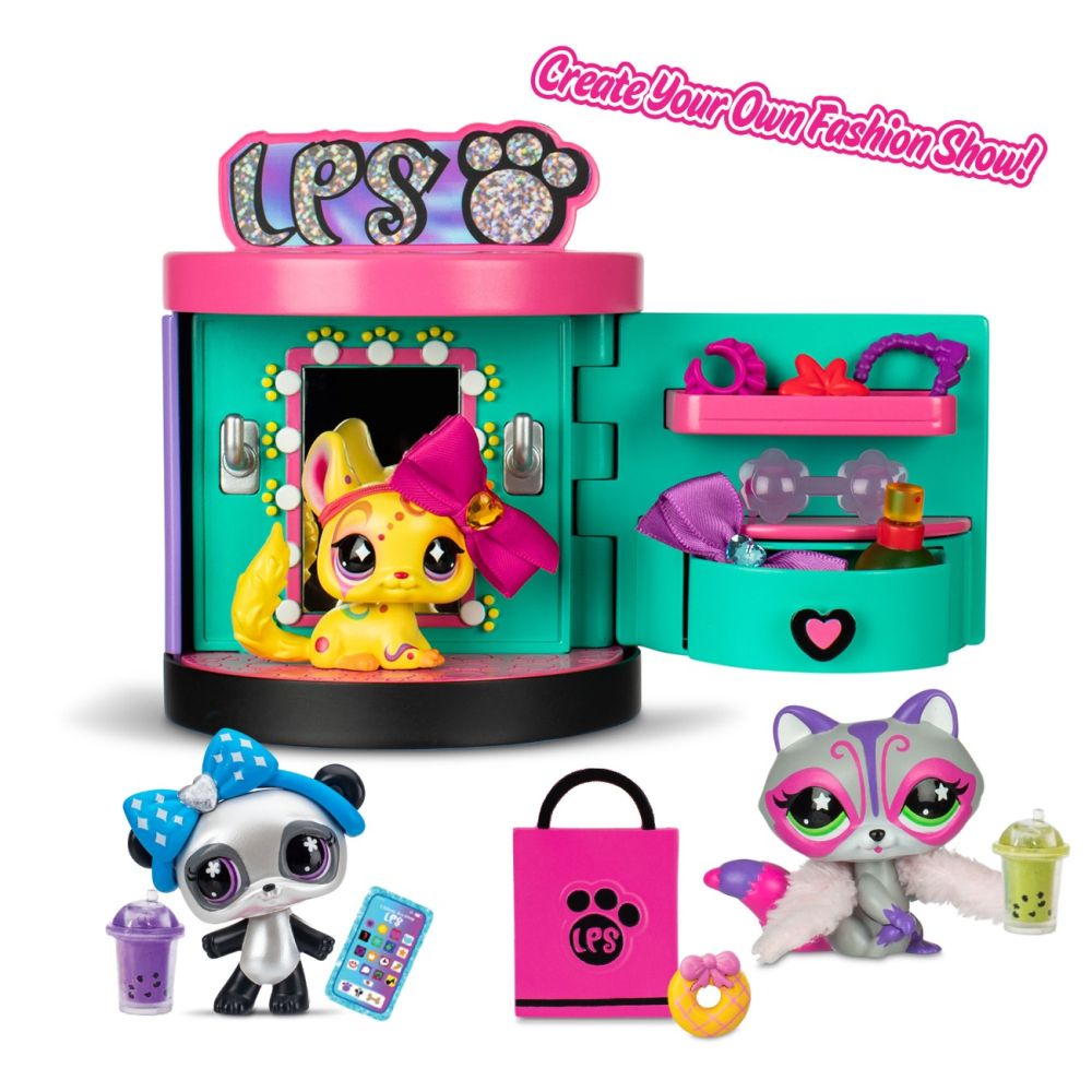 Set de joaca cu 3 figurine, Littlest Pet Shop, Spin & Style Boutique
