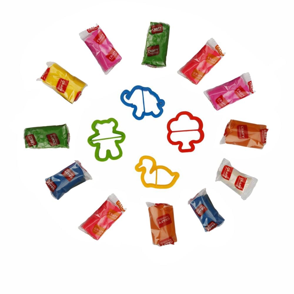 Set plastilina cu 4 forme de modelat, Crafy, 12 piese