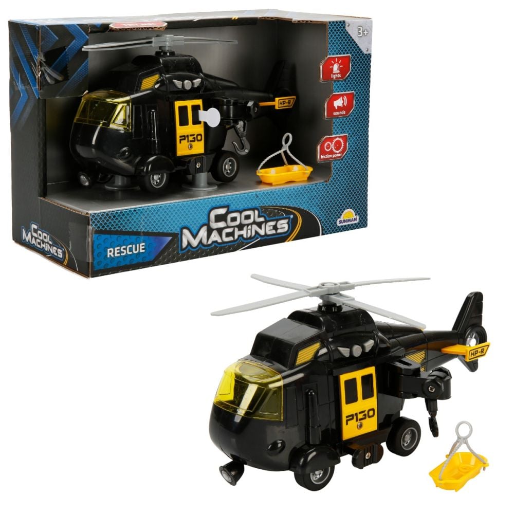 Elicopter de salvare cu sunete si lumini, Cool Machines, Negru, 1:20