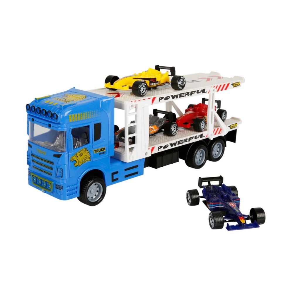 Transportator albastru cu 2 niveluri si 4 masini, Maxx Wheels, 1:32, 32 cm